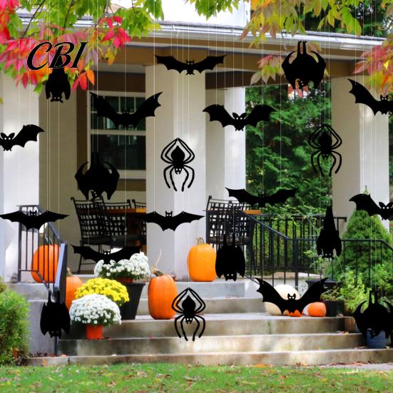 Cool Halloween Bat Patterns 12 Pcs Hanging Bats Decorations with Glowing Eyes, 3D Realistic Spooky Premium Material Decor Fake Flying for Haunted