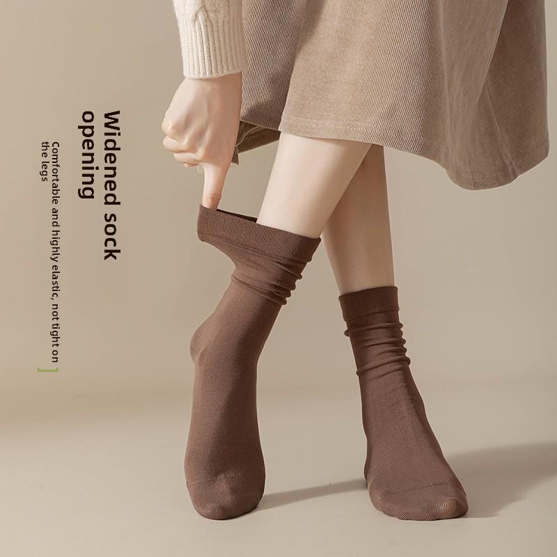 5 пар женских весенних носков средней длины из хлопка без косточек, однотонных, с ворсом