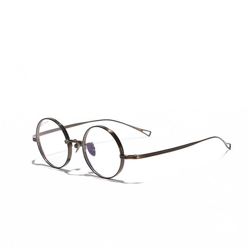 Glasses, Metal Titanium Frame, Glasses Frame, Round Retro Literary Frame, Women'S Plain Mirror, Flat Mirror, Men'S