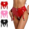 Women's Metallic Rave High Waist Panties Open Crotch Thong with Garter Clips for Festival Clubwear Dancing