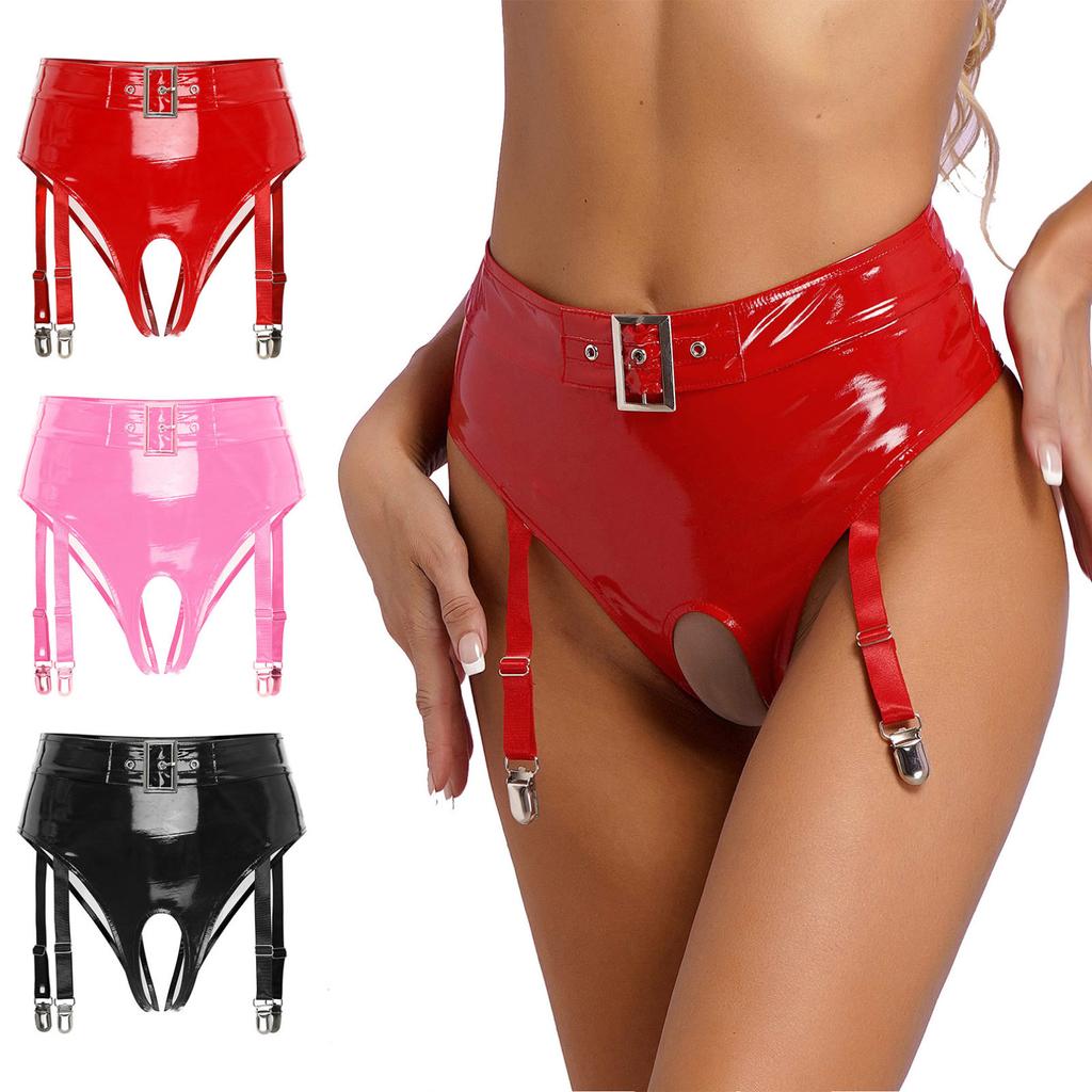 Woman Sexy Faux Leather Naughty Booty Shorts Underwear Shiny Rave Dance Shorts Clubwear
