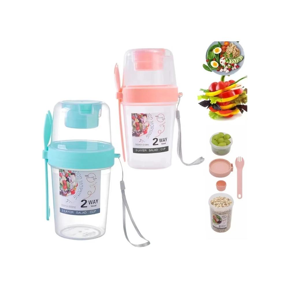 Portable Salad Cup Double Oatmeal Cup Yogurt Nut Fat-Reduced Vegetable Fruit Box Cup with Lid Spoon Breakfast Cup Lunch Box