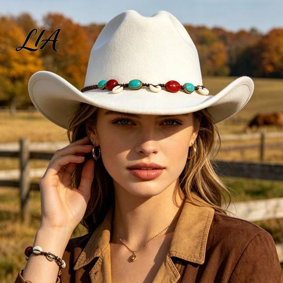 Classic Wide Brim Headgear Wool Felt Fedora, Unisex Western Cowboy Hat, Retro Elegant Cowgirl Hat Jazz for Women Men Autumn Winter Warm