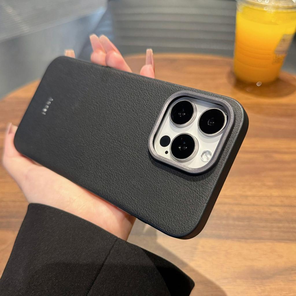 Применимый чехол для мобильного телефона iPhone 16 Pro Max Apple 15 металлический кольцо простой кожаный 14 PRO личи-рисунок защитный чехол