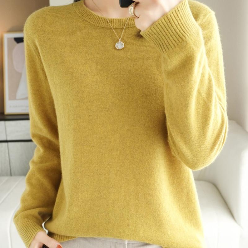 IHUASU Женский осенне-зимний свитер-пуловер, тонкий однотонный трикотажный свитер с длинным рукавом и круглым вырезом, короткий абзац