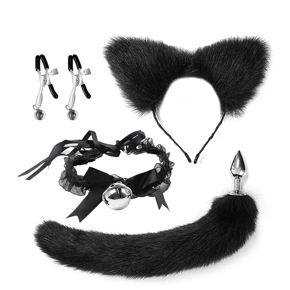 Анальная пробка Fox Tail для женщин, кошачий хвост, лисий хвост, эротика, мягкая эротическая повязка на голову с кошачьими ушками, зажимы для сосков, игрушки для взрослых