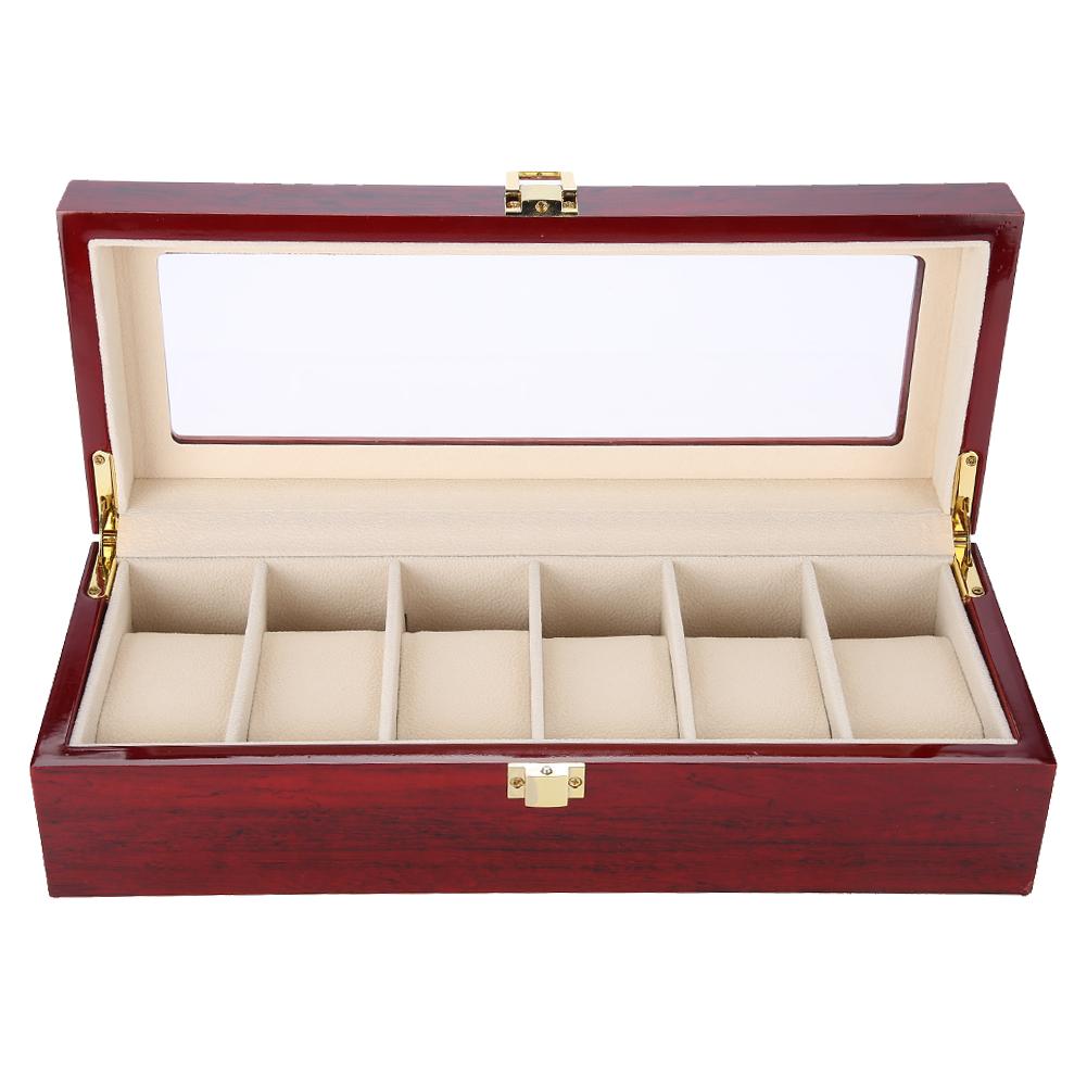 6 слотов деревянный футляр для хранения часов дисплей коробка держатель органайзер