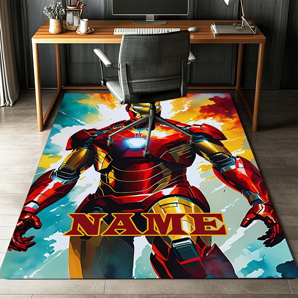 Custom Name Iron Man Printed Carpet,Rug for Office Chair Living Room Bedroom Kitchen Room Decor Gifts.