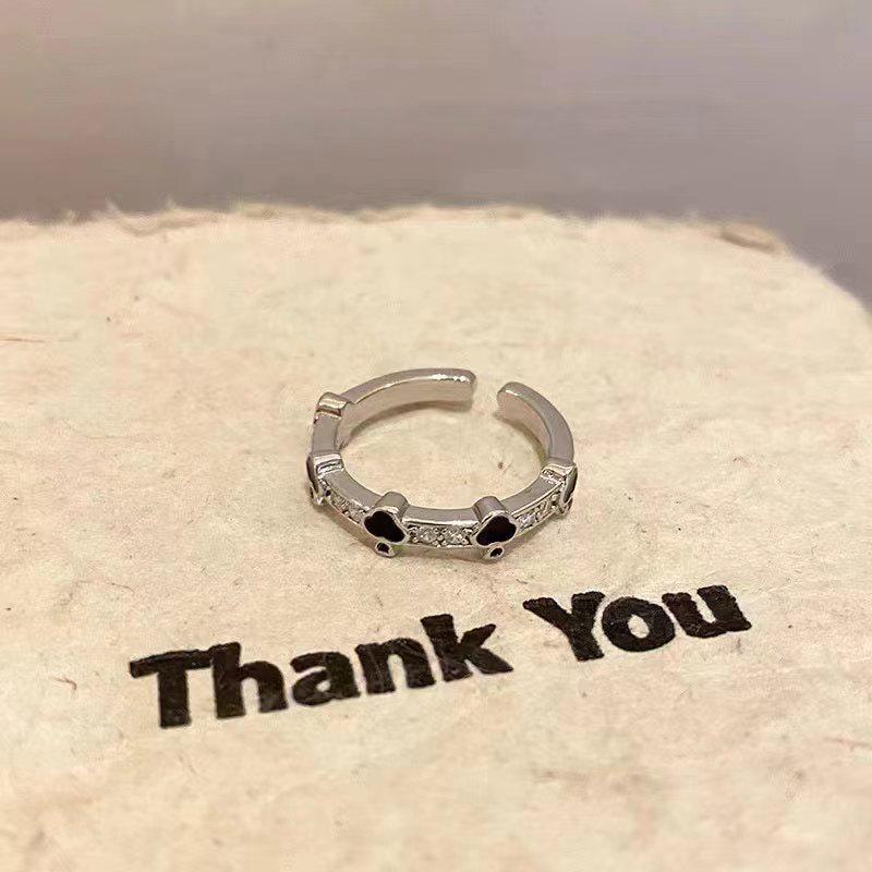 Открытое черное кольцо Love Drip Glaze для женщин: Нишевый, элитный, шикарный дизайн в холодном стиле