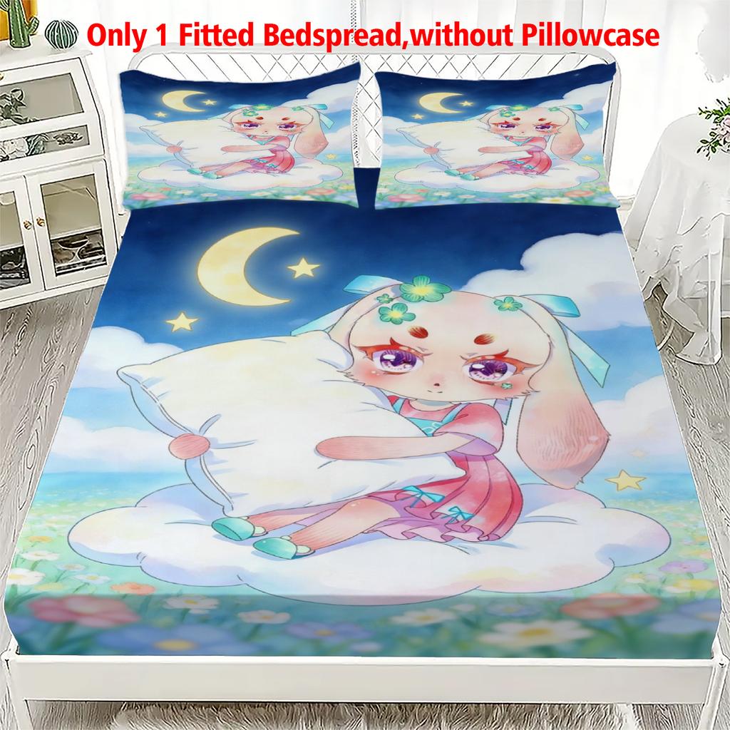 3pcs Fitted Sheet Set Soft Fluff Town Lulu-Sleepy Bunny Breathable Fitted Sheet Set for Home Decor with 2 Pillowcases For Kids