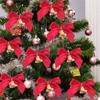 10Pcs Red Christmas Tree Bow Hangings Ornaments Delicate Christmas Bell Bow Wedding Party Decoration Gift Packaging Bowknot