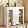 Modern White Buffet with High-Gloss Front - Storage Solution with Glass Shelves and Cabinet Door for Living Room, Dining Room or Kitchen - 95x35x83 cm