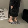 Женские тапочки Свадебные Летние Резиновые Черные Туфли для женщин 2025 Стразы Сандалии Мюли Слайды Драгоценности Кристаллы Плоские Корейский Стиль