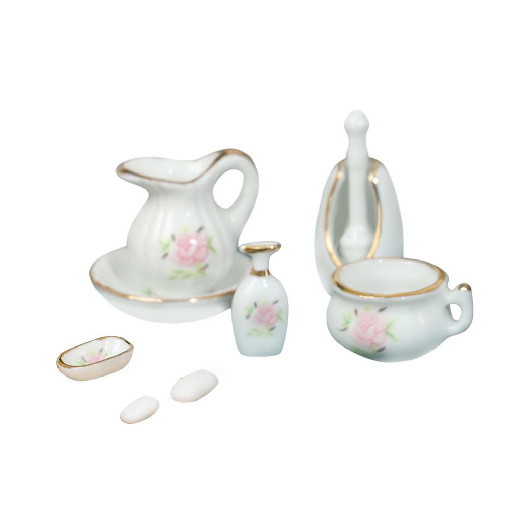 1:12 Miniature Dolls House Bathroom Decor Crafts Mini Pots and Cup, Flower Vase, Soap, Soap Tray,