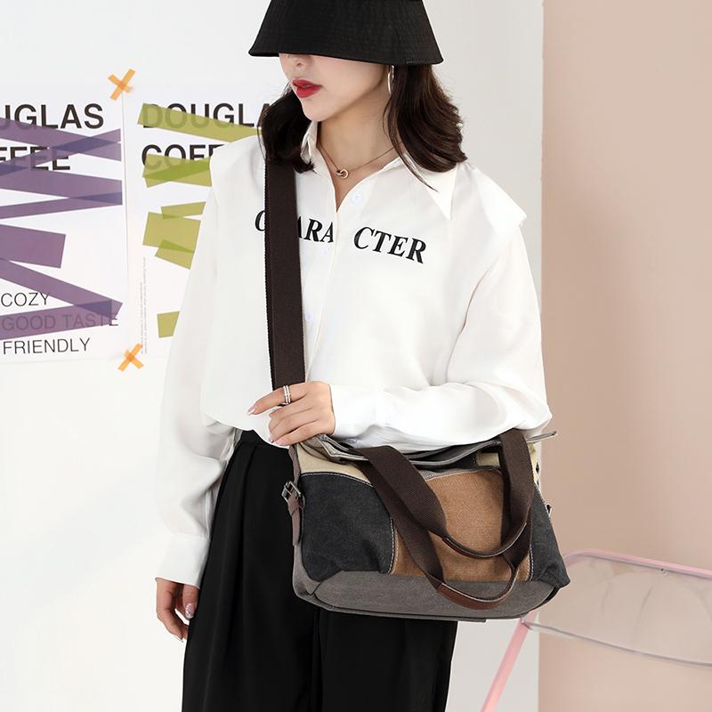 Женская контрастная холщовая сумка-тоут, женская большая вместительная сумка с контрастной строчкой, сумка на плечо