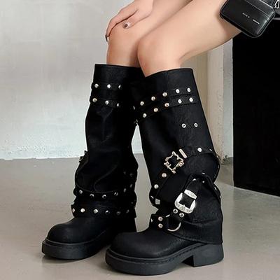 Женские высокие сапоги на среднем каблуке, кожаные модные новые высокие сапоги до колена, женские дизайнерские ботинки челси, прогулочные панк-женские мотоциклетные сапоги