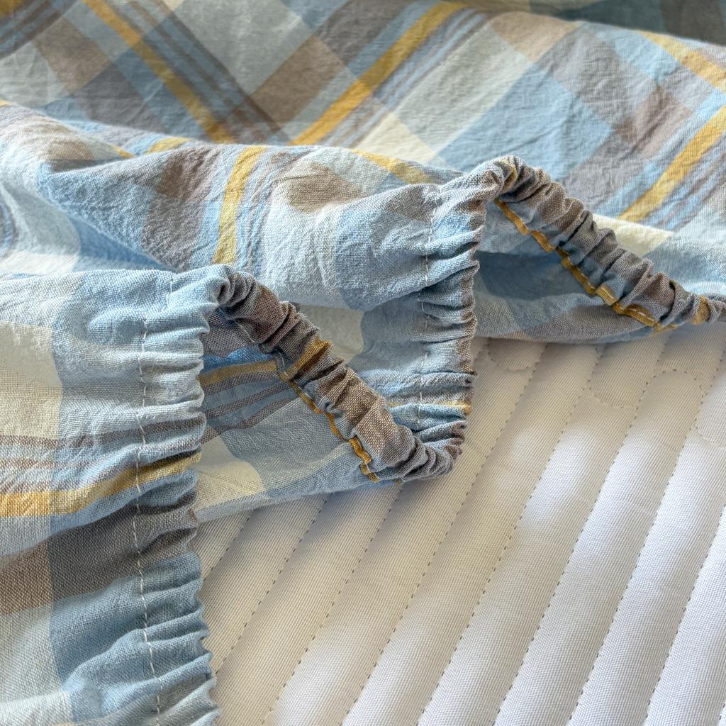 Sleeping grid all cotton color woven washed cotton grid sandwiched cotton bedding sheet