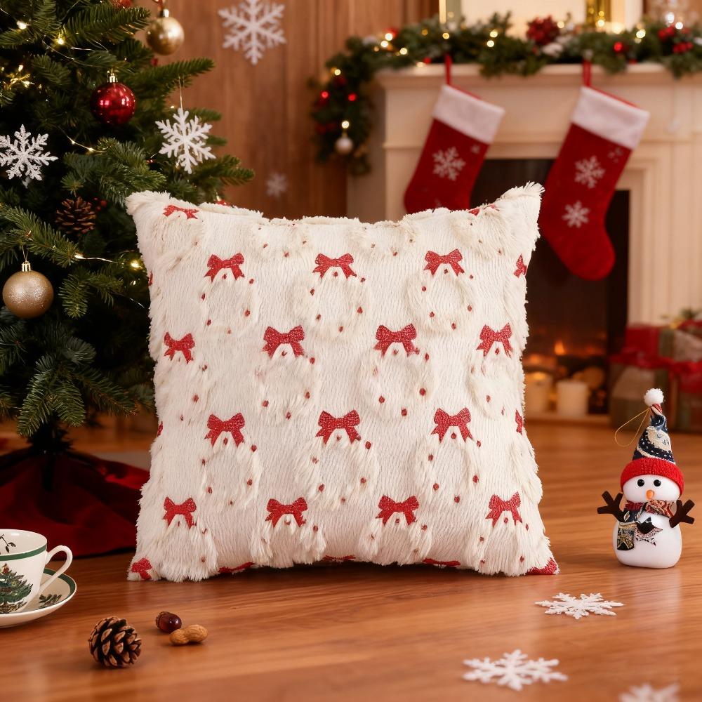 Embroidered Christmas Decorative Cushion Cover Plush Throw Pillowcases Throw Pillow Cover Bedroom