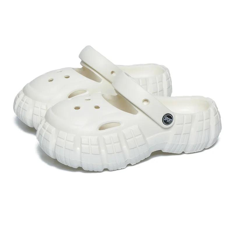 Женские сандалии 2024 года, новые модные однотонные универсальные летние легкие нескользящие пляжные туфли с мягким дном и отверстиями для сада