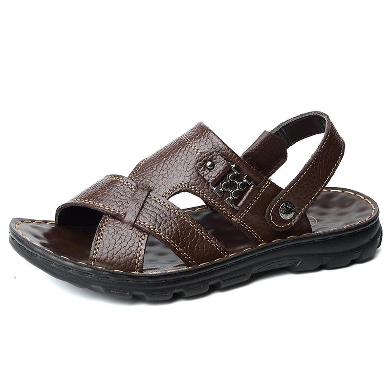 Мужские сандалии мужская верхняя одежда 2025 лето новая кожаная пляжная обувь сандалии двойного назначения дышащая воловья кожа папины кроссовки