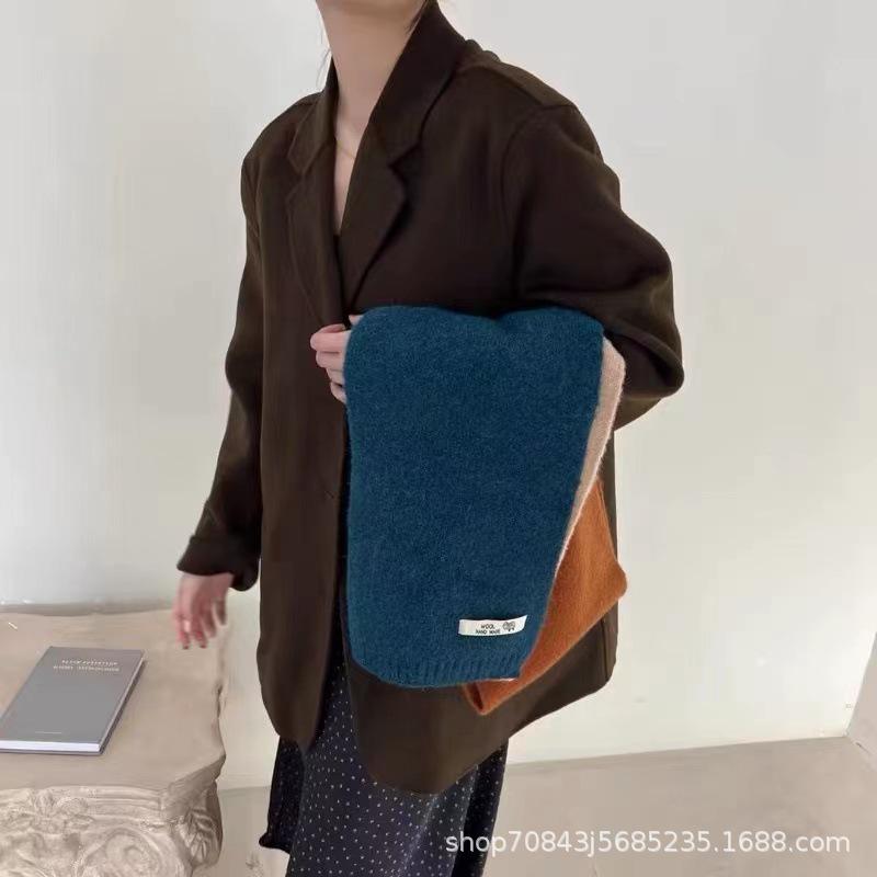 Three-Color Contrast Wool Scarf: Unisex Warm Knitted Winter Shawl & Neckband