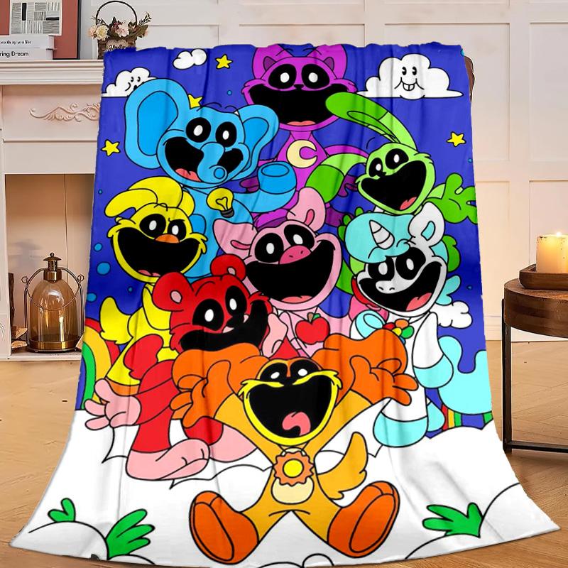 1PC Happy smiling Cartoon Characters Flannel Blanket Gift, Suitable for Both Men And Women, Soft Ideal for Beds And Sofa, Birthday Or Christmas Gift