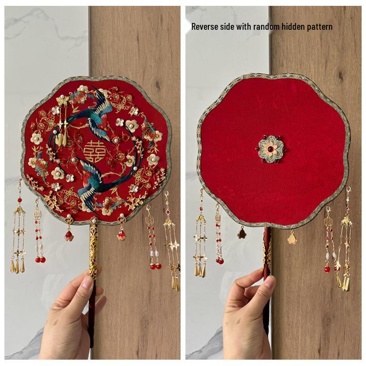 Двусторонний круглый веер "Кит и Олень" - Оригинальный дизайн "Сорока и Смеющаяся Голубка" для подарка невесте на свадьбу