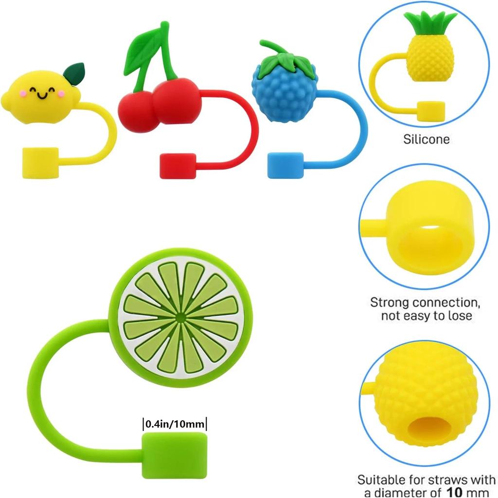 Fruit Silicone Straw Cover for Stanley Cup Accessories Straw Topper for Tumblers Straw Cap Stopper Reusable Straws Tip Lids