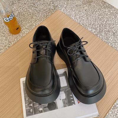 Туфли на платформе, летние ретро-туфли на шнуровке в британском стиле, маленькие кожаные туфли, женские мягкие кожаные туфли на толстой подошве, круглые туфли с большим носком