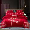 Длинноштапельный хлопковый свадебный комплект из четырех предметов для свадебной комнаты, ярко-красный, чистый хлопок, высококачественный пододеяльник с вышивкой китайского дракона и феникса