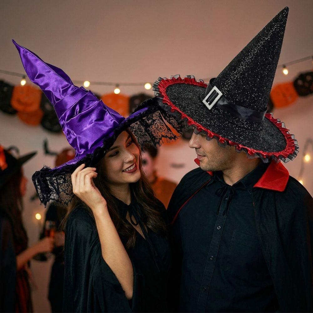 Gothic Spider Web Twisted Wizard Cap Lace Trim Cosplay Party Witch Hat Children/Adult