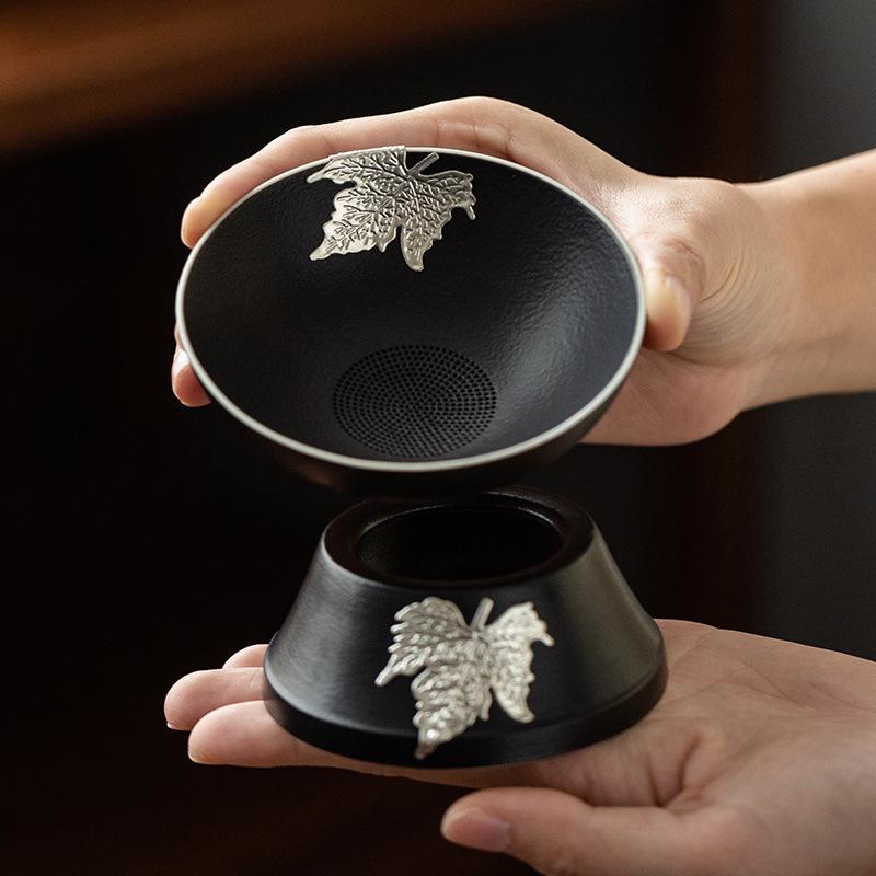 Черная керамика, железная рамка, встроенное ситечко для чая, керамический фильтр для чая, экран, ярмарочная чашка, японский чайник, набор керамических ситечек для чая