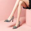 Women's Shoes Rhinestone Blue High Heels Ladies Pumps Pointed Toe On Promotion 39 with Discount Young Popular Non Slip Quality