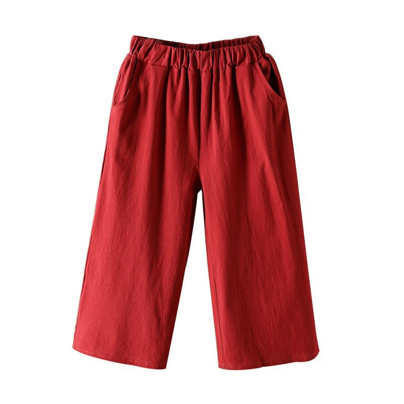 2025 Летняя мода хлопок и лен семиминутные широкие брюки женские тонкие свободные тонкие большие ярды с высокой талией прямые повседневные брюки
