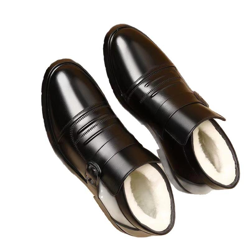 Winter real soft leather cotton shoes men's casual fashion men's cotton boots medium and old warm velvet shoes