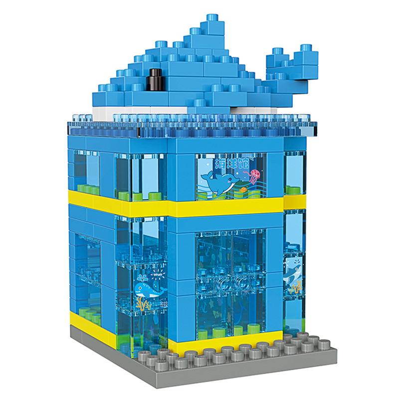 House Building Blocks Mini City Street View Clothing Store Aquarium 3D Model Architecture Bricks Children Assembly Toy Xmas Gift