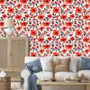 Wallpaper Flowers and Leaves Red and White for Living Room and Bedroom 50x1000