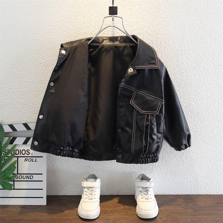 Kids' Stitch Leather Jacket - 2023 Korean Style Spring/Autumn Trendy Boys' Cool Jacket