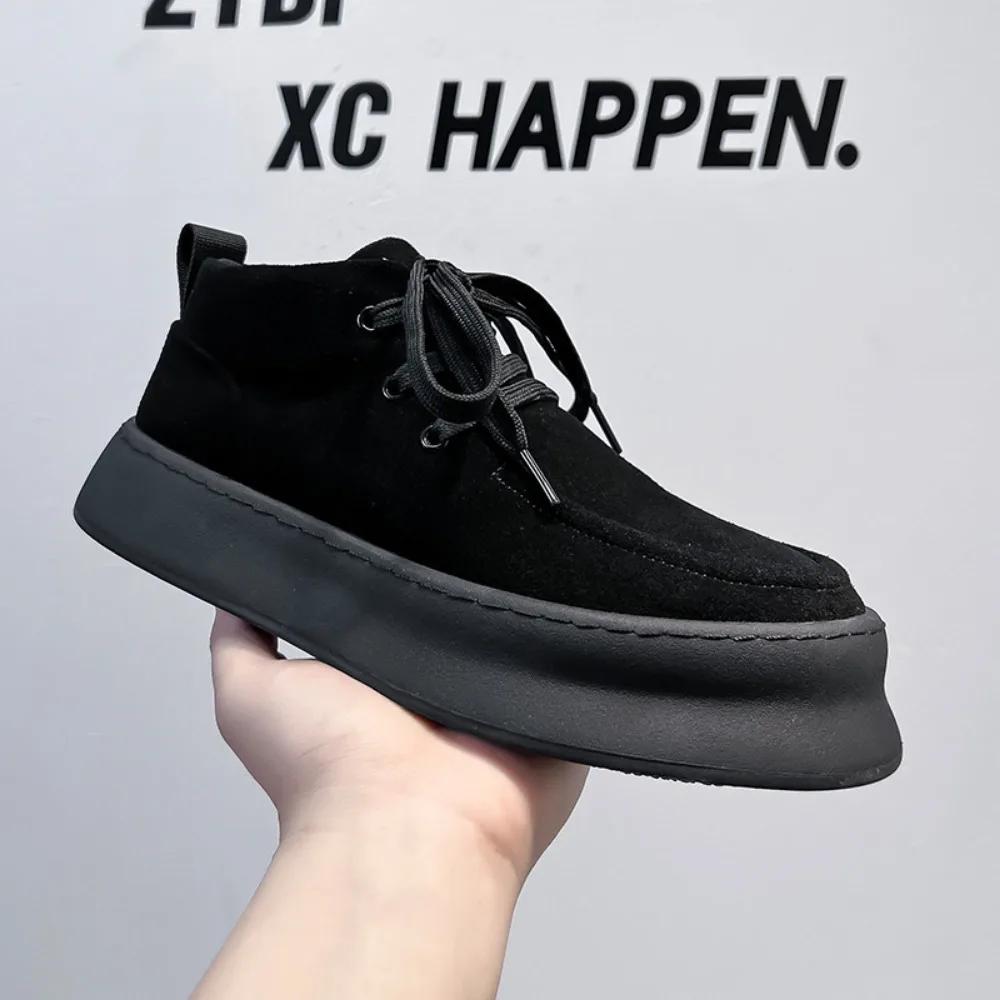 Мужские ботильоны из замши и коровьей кожи, обувь с высоким верхом, мужские ботинки на шнуровке в стиле милитари, прошитые вручную нитью, повседневная обувь, зимние теплые мужские ботинки