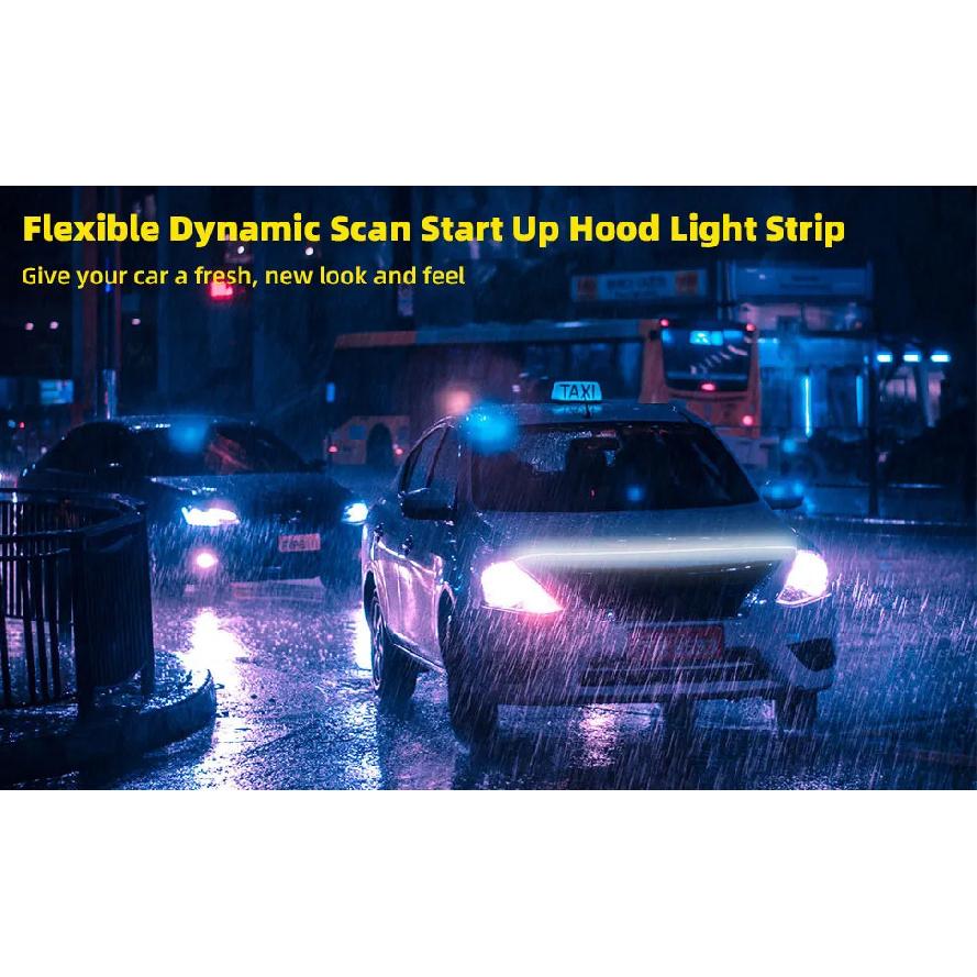 Car Hood White Dynamic LED Strip Exterior Silicone LED Light Flexible Exterior Light Strip with Fuse Protection Auto Accessories