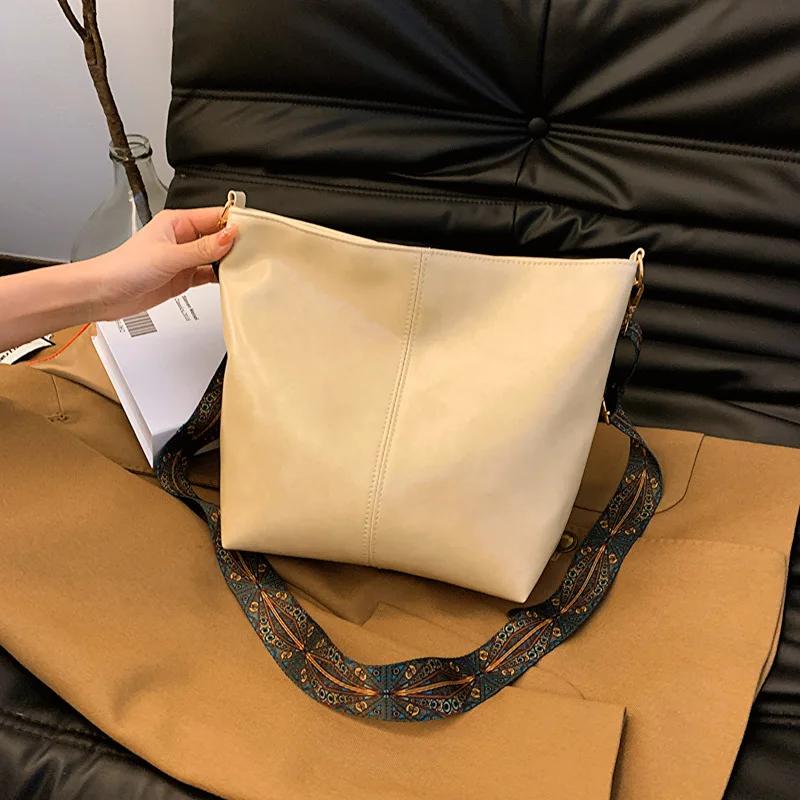 Мягкая кожаная сумка через плечо для женщин, большая вместительная сумка, широкая сумка на плечо, универсальная, женская, роскошная, новая мода