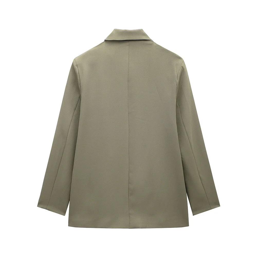 Женская мода с карманами, однотонный двубортный блейзер в винтажном стиле с длинными рукавами и вырезом на шее, женские офисные наряды для леди