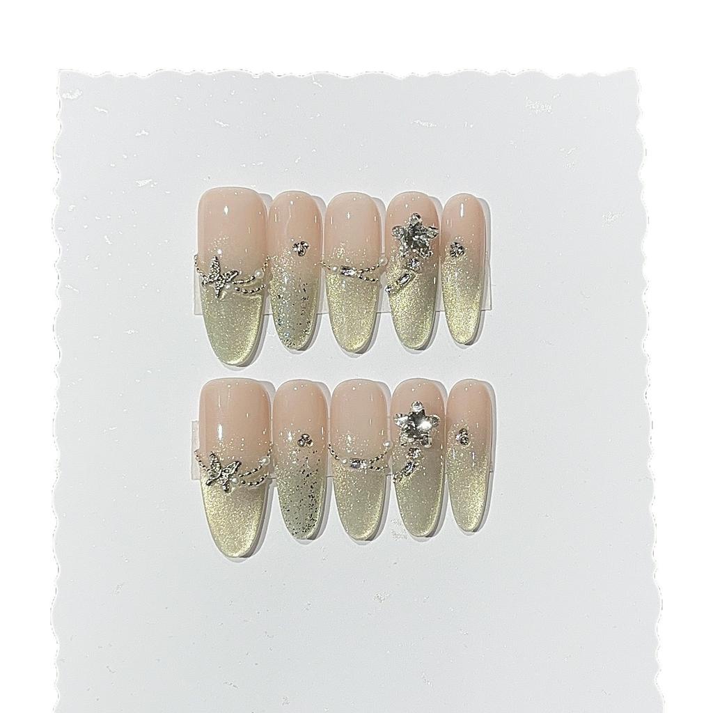 Fruit Green Crushed Diamond Spring Cream Green Side Light Cat Eye Thin Flash Chain Butterfly Sticker Drill Wear Armor Piece