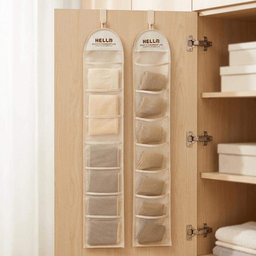 7 Grid Underwear Storage Bag Wall-mounted Hair Accessory Bag Space Saving Hanging Bag Organizer