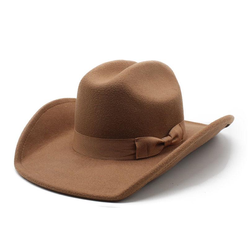 Ковбойская шляпа с бантом, ковбойская шляпа в стиле вестерн, мужская и женская шерстяная фетровая шляпа, джазовая шляпа