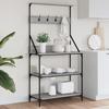 Kitchen Shelf - vidaXL - 4 Tiers - Engineered Wood - Black - Hooks Included