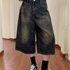 Unisex American Denim Shorts - Casual Summer Wear, Loose Fit, High Street Style, Cropped Wide-Leg Pants