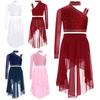 Girls Rhinestone Dance Top with Chiffon Skirt Elastic Waistband High Low Hem Performance Set