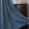 Curtain finished French plaid jacquard blue semi-blackout bay window partition direct supply