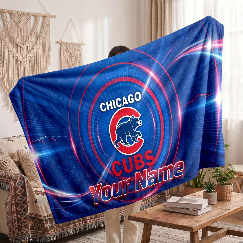 Chicago Cubs Flannel Blanket, Custom Name Text Personalized Soft Throw Blanket Home Decor Gift